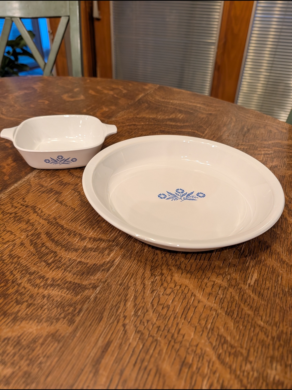 Corning Ware Vintage Blue Floral White Casserole Dish and Pie Plate